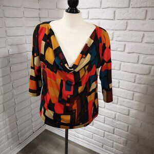 I.N. Studio Ladies Size 1X Cowl Neck Multi Colored Blouse